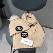 SET BEANIE HAT AND SCARF IN BISQUE BEIGE WOOL 424022