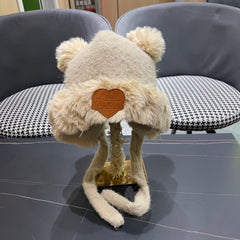 BEANIE HAT IN CREAM BEIGE WOOL AND LAMB FUR 427793