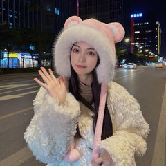 BEANIE HAT IN BABY PINK FLEECE AND WOOL 433164