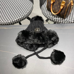 DEERSTALKER HAT IN BLACK WOOL AND FLEECE 434696