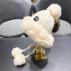 DEERSTALKER HAT IN WHITE CREAM WOOL AND FLEECE 434698