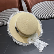 CHANEL 26S LACE & FLORAL TRIM STRAW HAT 337936
