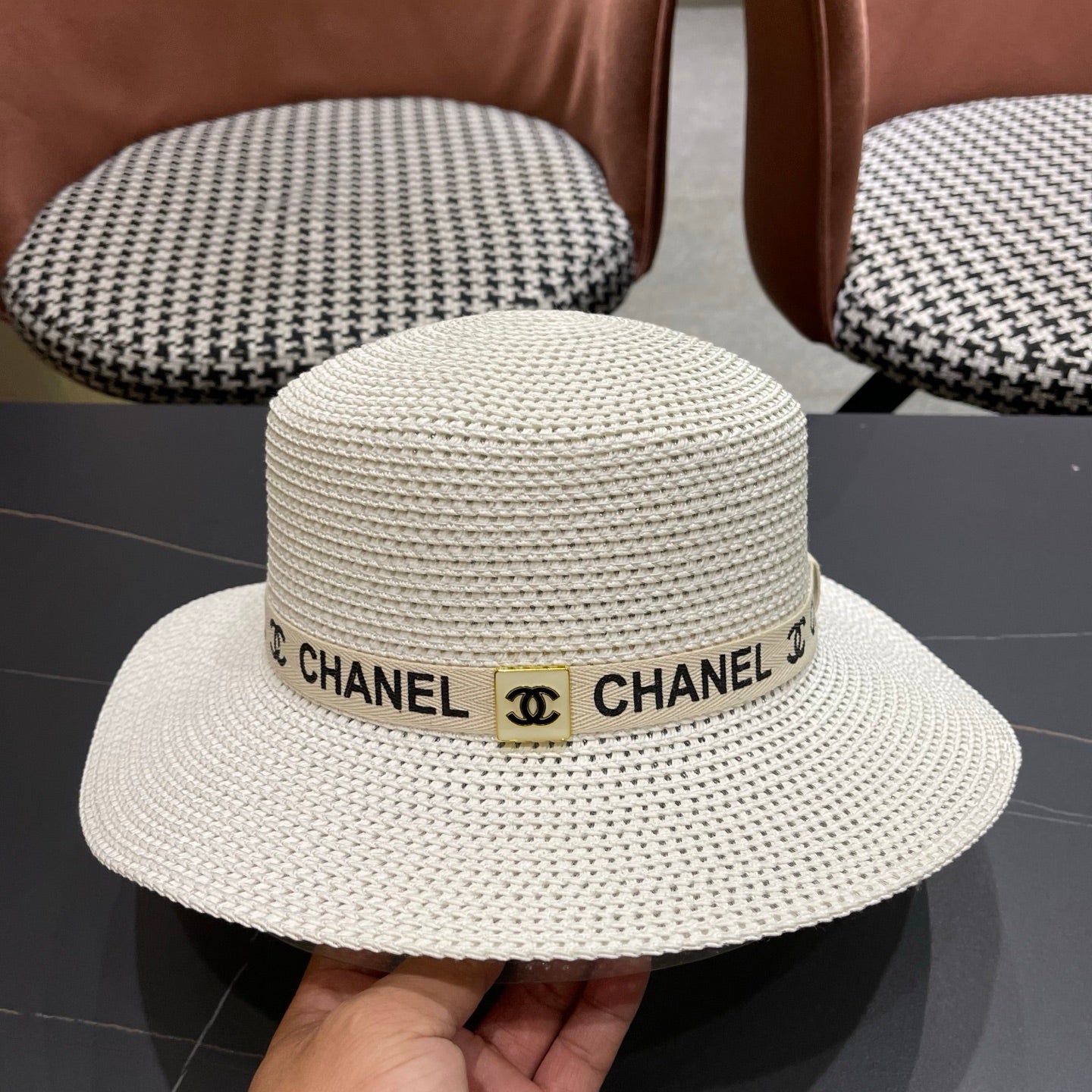 CHANEL 26S STRAW BOATER HAT 335739