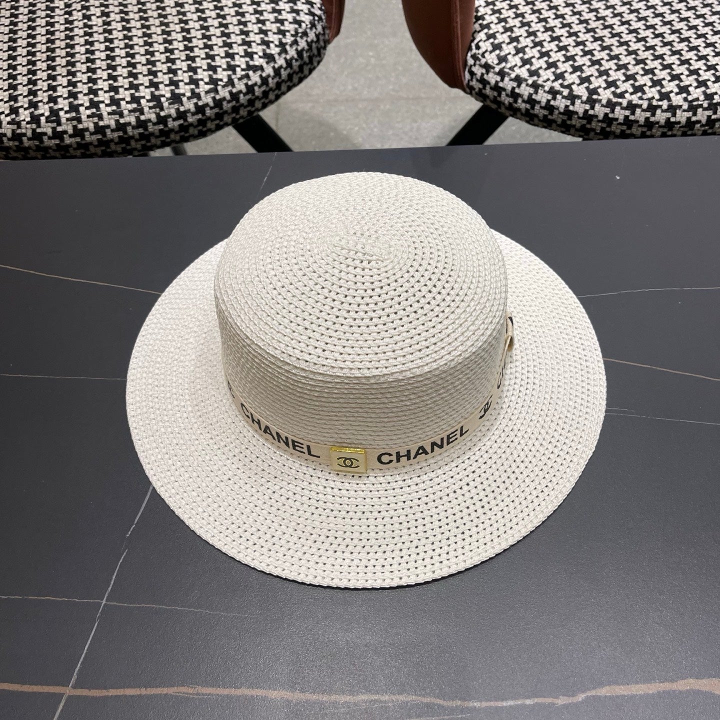 CHANEL 26S STRAW BOATER HAT 335739