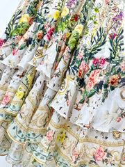 V-NECK LAYERED SILK PRINT MAXI DRESS