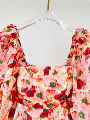 PUFF SLEEVE MINI DRESS 25S RED IN LINEN 266363