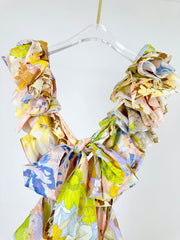 RUFFLED-SLEEVE PRINTED MIDI DRESS 254607