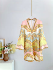 V-NECK PRINTED DRESS BACK ZIPPER