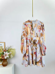 LONG-SLEEVE FLORAL PRINT DRESS