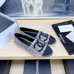 CC ESPADRILLES PLATFORM IN WHITE MIX BLACK TWEED