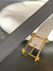 HM REVERSIBLE BLACK AND BLACK AND KHAKI BROWN LEATHER STRAP 32 MM GOLD HARDWARE