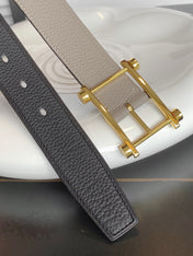 HM REVERSIBLE BLACK AND BLACK AND KHAKI BROWN LEATHER STRAP 32 MM GOLD HARDWARE
