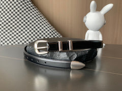 BELT 25MM MEDIUM WESTERN IN BLACK CALFSKIN WITH SILVER BUCKLE