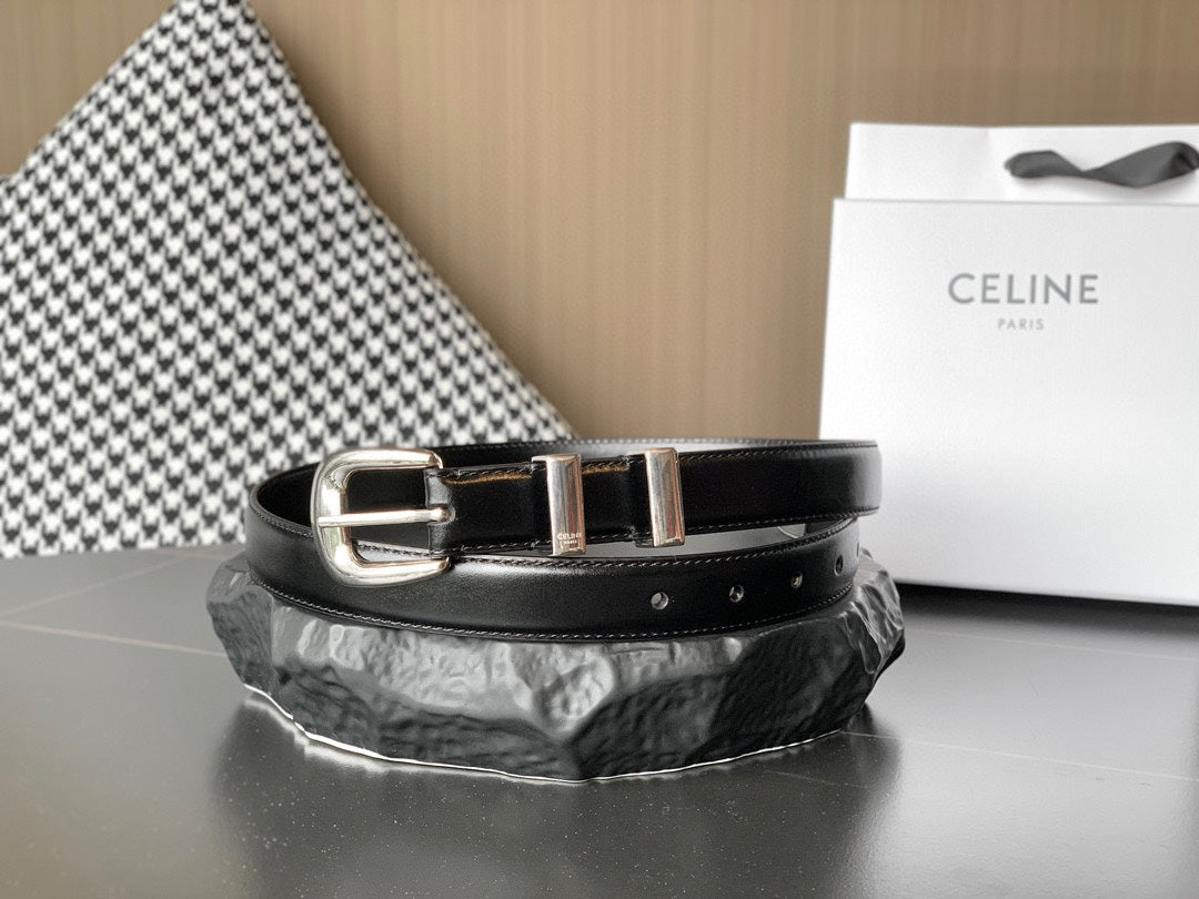 BELT 25MM MEDIUM WESTERN IN BLACK CALFSKIN WITH SILVER BUCKLE