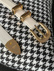 BELT 25MM MEDIUM WESTERN IN IVORY CALFSKIN GOLD BUCKLE