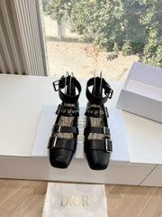 PUNK BALLET FLAT IN BLACK CALFSKIN