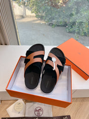 KAZIMIR SANDAL IN BRONZE BROWN CALFSKIN AND BLACK SUEDE