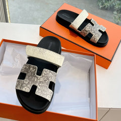 CHYPRE SANDAL IN WHITE MIX BLACK LIZARD SKIN