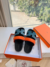 CHYPRE SANDAL IN TEAL GREEN MIX FIRE ORANGE SUEDE