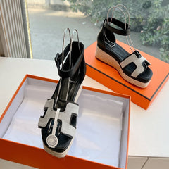 ELDA ESPADRILLE IN WHITE FABRIC AND BLACK CALFSKIN