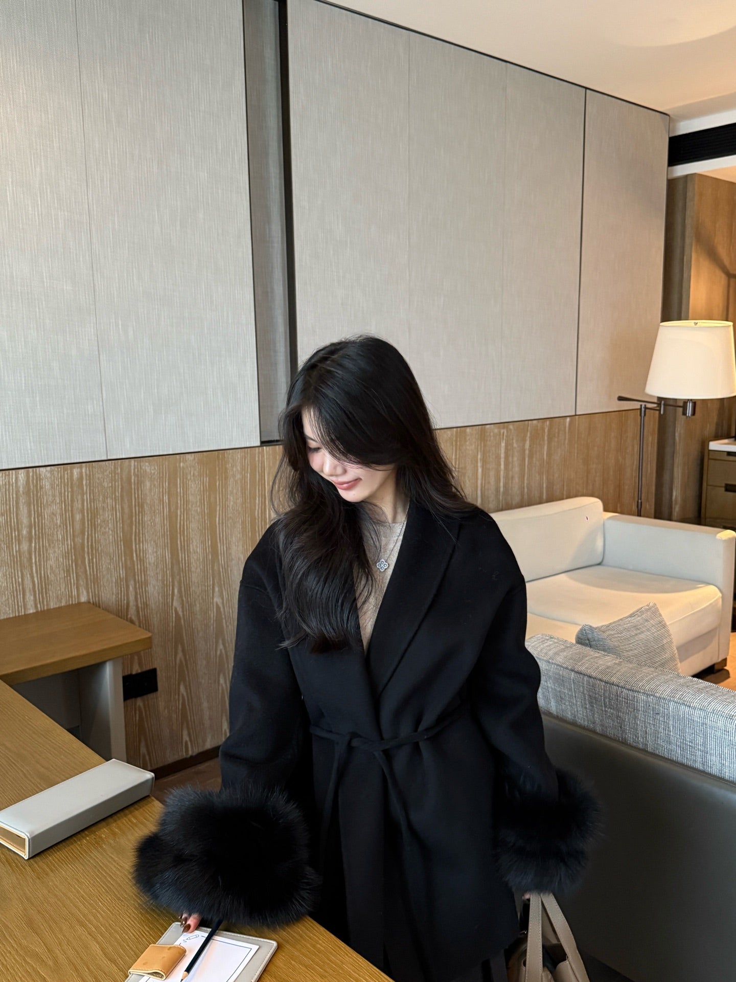 MAX MARA 25S CASHMERE COAT WITH FOX FUR TRIM 203