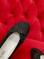 ballet flat black denim grosgrain