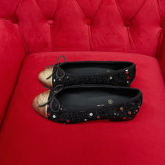 ballet flat black gold tweed metal calfskin
