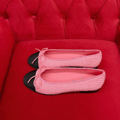 ballet flat pink black tweed grosgrain
