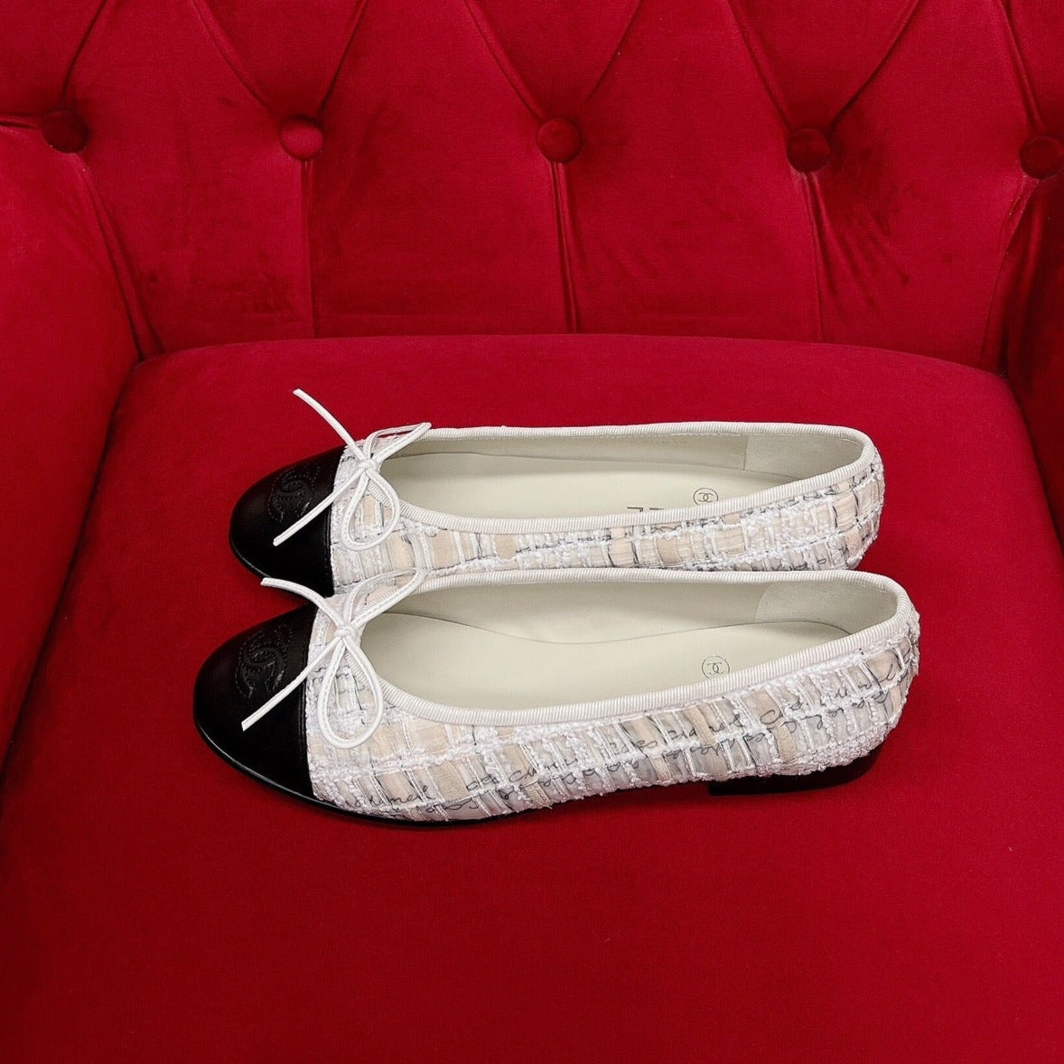 ballet flat white black tweed lambskin