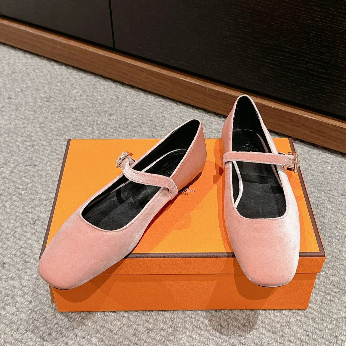 JANE BALLET FLAT PEACHY PINK VELVET