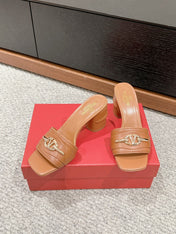 VLOGO SIGNATURE SLIDE SANDAL 60MM IN BRONZE BROWN CALFSKIN