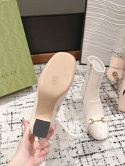 HORSEBIT ANKLE BOOTS 6.5CM IN WHITE SHEEPSKIN