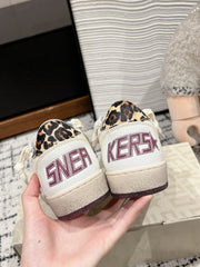 BALL STAR SNEAKERS WHITE CALFSKIN WITH LEOPARD STAR AND HEEL LAB