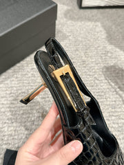 LEE SLINGBACK MID PUMPS IN BLACK CROCODILE SHINY CALFSKIN