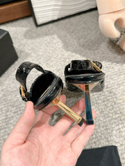 LEE SLINGBACK MID PUMPS IN BLACK CROCODILE SHINY CALFSKIN