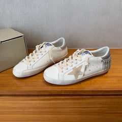 BALL STAR SNEAKERS WITH CRYSTAL TASSEL BEIGE SUEDE STAR WHITE CALFSKIN UPPER