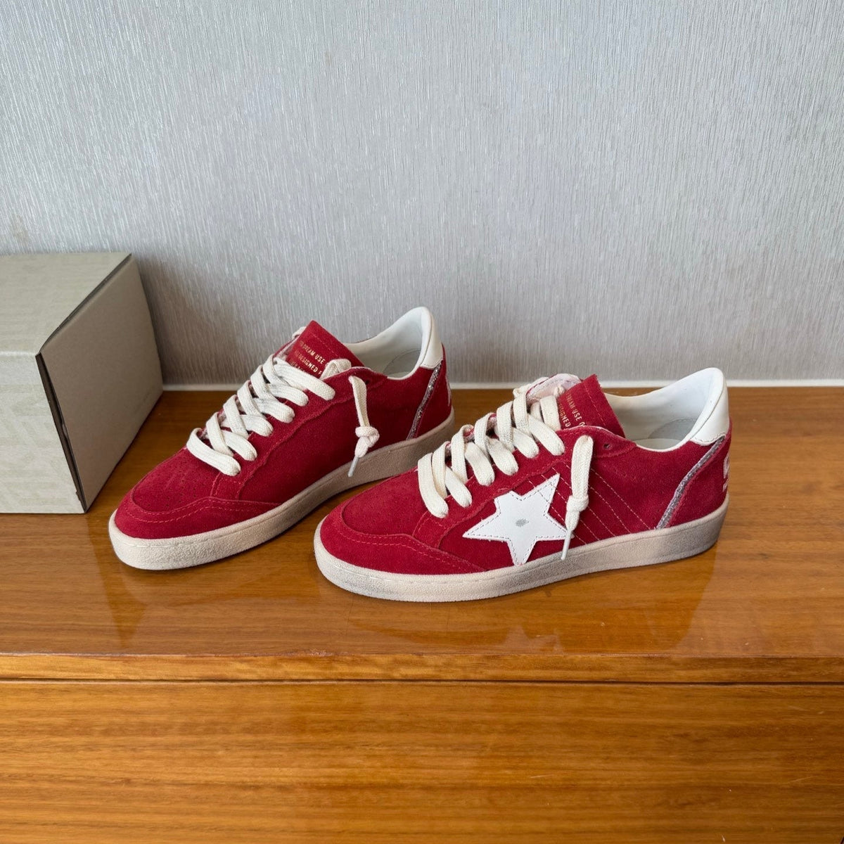 BALL STAR SNEAKERS WHITE STAR IN RED SUEDE AND CALFSKIN