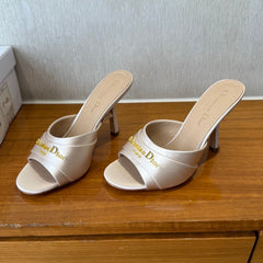 PEEP TOE SANDAL 25S HEELS 10CM IN PALE PINK BEIGE SATIN