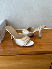 PEEP TOE SANDAL 25S HEELS 10CM IN PALE PINK BEIGE SATIN