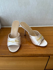 PEEP TOE SANDAL 25S HEELS 10CM IN PALE PINK BEIGE SATIN