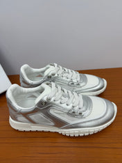 DIOR 26S SNEAKERS IN WHITE AND SILVER CALFSKIN AND MESH