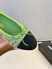 BALLET FLATS IN EMERALD GREEN TWEED AND FABRIC