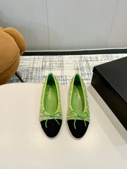 BALLET FLATS IN EMERALD GREEN TWEED AND FABRIC