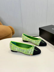 BALLET FLATS IN EMERALD GREEN TWEED AND FABRIC