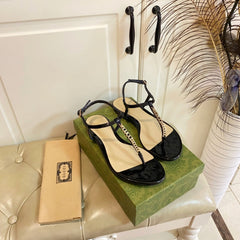 GG SIGNORINA THONG SANDALS IN BLACK MIX BEIGE SHEEPSKIN