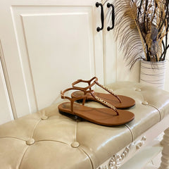 GG SIGNORINA THONG SANDALS IN BRONZE BROWN SHEEPSKIN