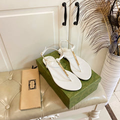 GG SIGNORINA THONG SANDALS IN WHITE SHEEPSKIN