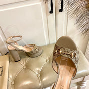 GG HORSEBIT PLATFORM SANDAL IN KHAKI BEIGE MONOGRAM CANVAS AND SHEEPSKIN LINING