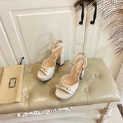 GG HORSEBIT PLATFORM SANDAL IN WHITE SHEEPSKIN