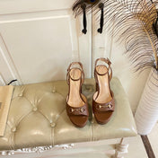 GG HORSEBIT PLATFORM SANDAL IN PENNY BROWN SHEEPSKIN